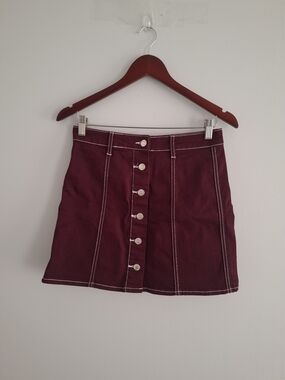 Forever 21 Burgundy Button-Front Mini Skirt SZ M